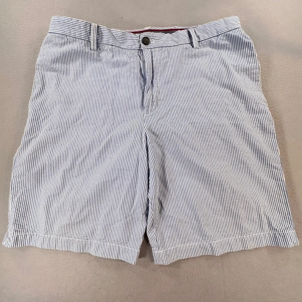 Izod Saltwater Mens 36 Blue White Seersucker Striped Cotton Shorts 45SH083464